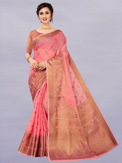 floral handloom saree with blouse - 19506110 - Very Small Image - 1