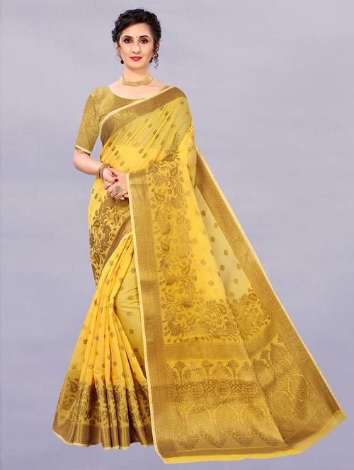floral handloom saree with blouse - 19506113 - Very Small Image - 1