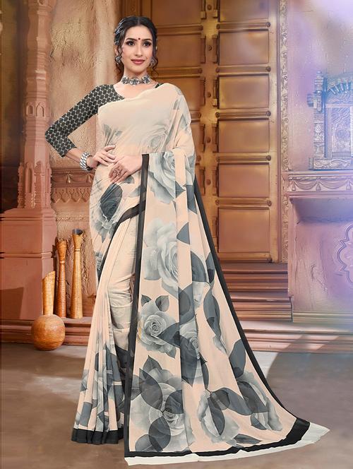floral printed saree - 19506114 - Very Small Image - 1