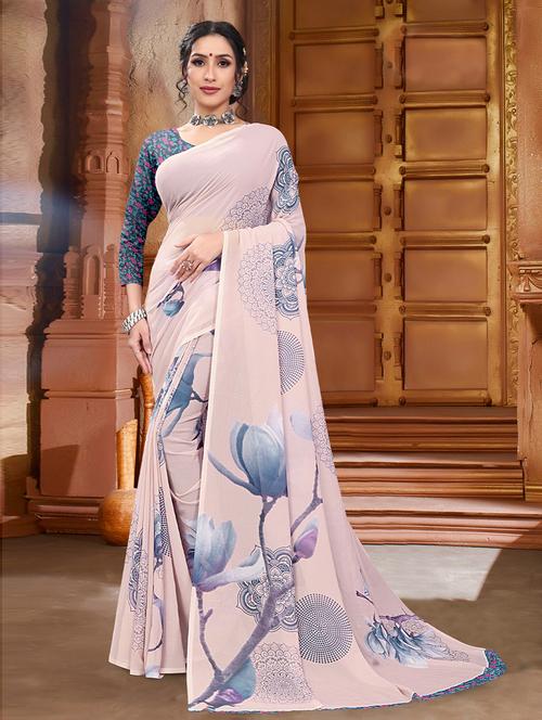 floral printed saree with blouse - 19506117 - Very Small Image - 1