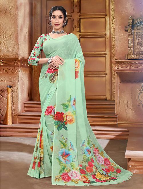 floral printed saree with blouse - 19506121 - Very Small Image - 1