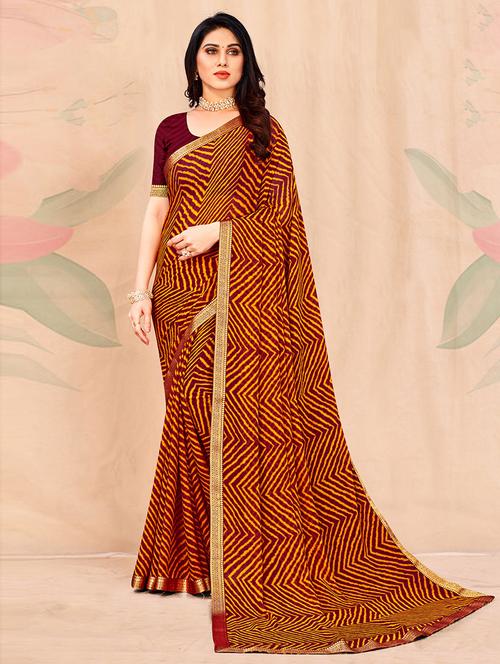 chevron printed saree with blouse - 19506124 - Very Small Image - 1