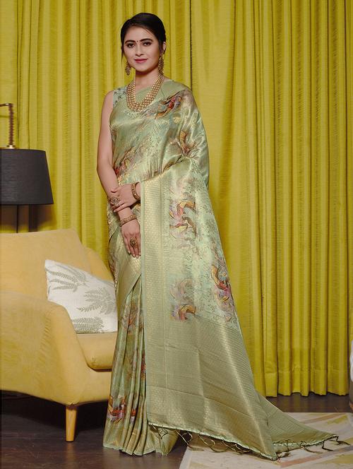 printed woven saree with blouse - 19506133 - Very Small Image - 1
