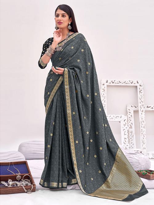 printed woven saree with blouse - 19506138 - Very Small Image - 1