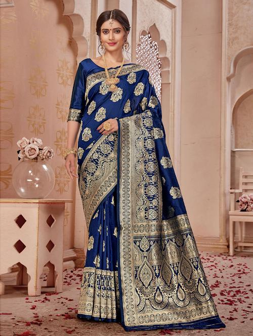 floral banarasi saree - 19506150 - Very Small Image - 1