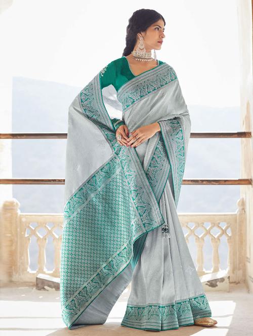 solid woven saree with blouse - 19506157 - Very Small Image - 1