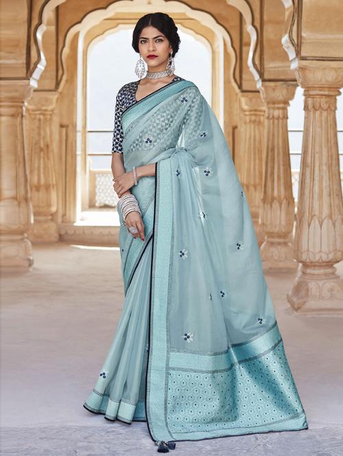 solid bordered saree with blouse - 19506167 - Very Small Image - 1