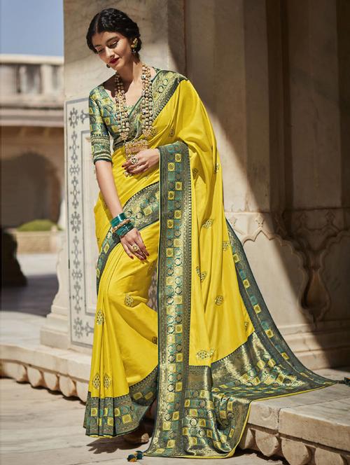 embroidered bordered saree with blouse - 19506168 - Very Small Image - 1