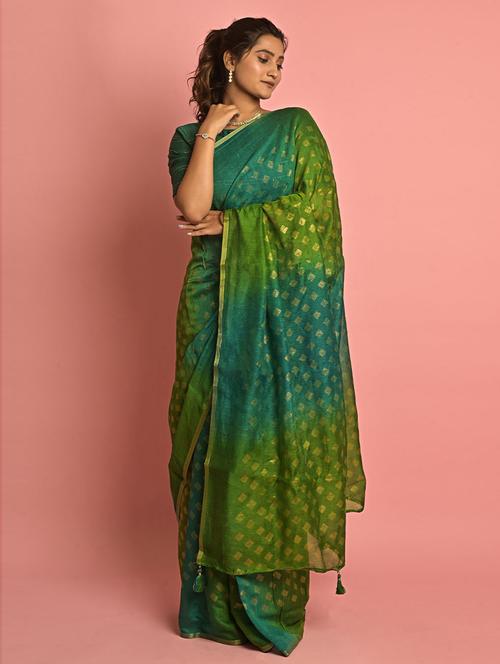 gold printed bordered saree with blouse - 19506182 - Very Small Image - 1