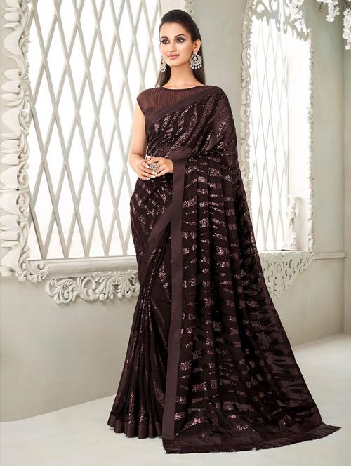 sequin work embroidered saree with blouse - 19506188 - Very Small Image - 1