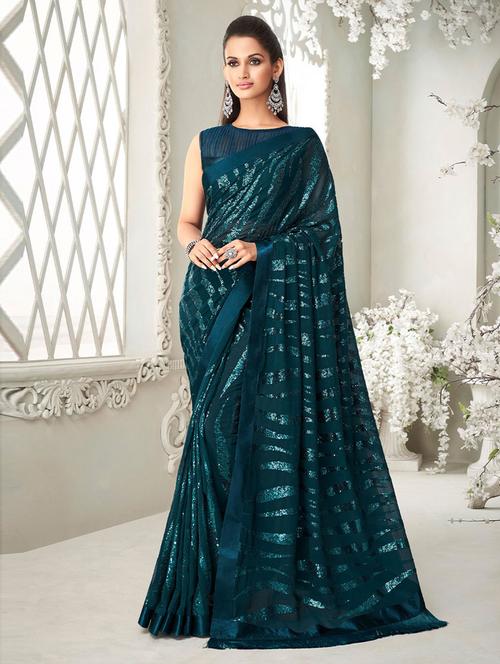 sequin work embroidered saree with blouse - 19506194 - Very Small Image - 1