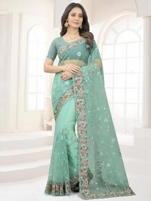 floral embroidered saree - 19506208 - Very Small Image - 1