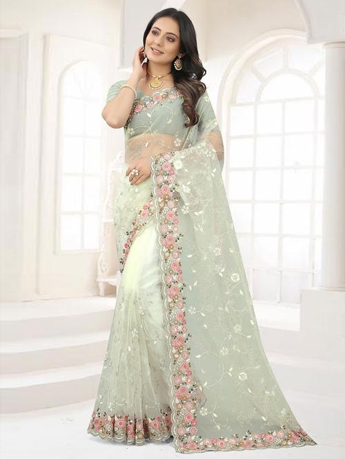 floral embroidered saree with blouse - 19506212 - Very Small Image - 1