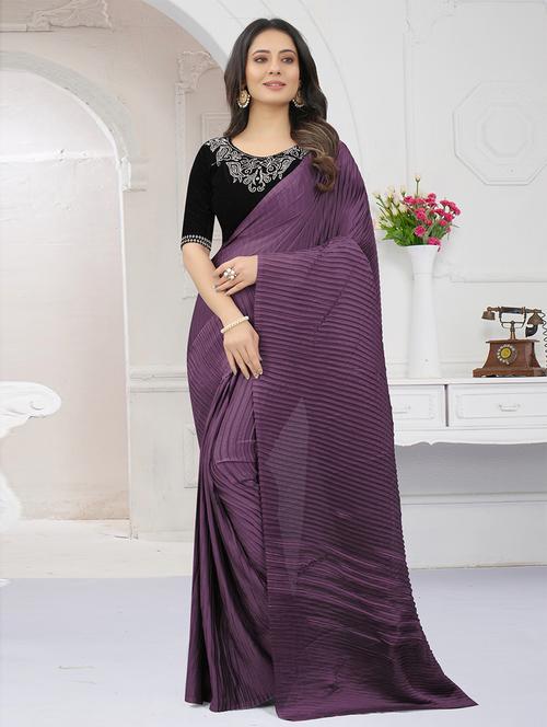 pleated plain saree - 19506222 - Very Small Image - 1