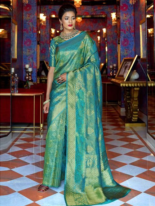 self-design banarasi saree with blouse - 19506223 - Very Small Image - 1