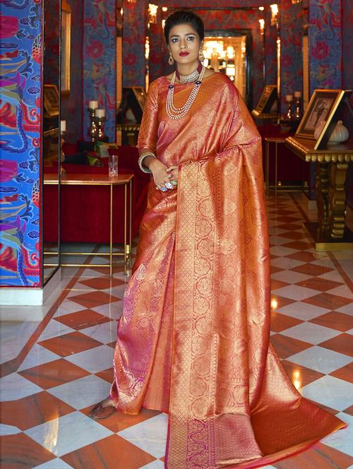 red kanjeevarman saree with blouse - 19506226 - Very Small Image - 1