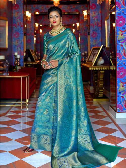 blue kanjeevarman saree with blouse - 19506227 - Very Small Image - 1