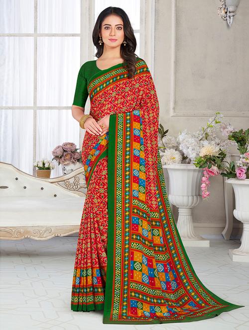 red printed saree with blouse - 19506238 - Very Small Image - 1