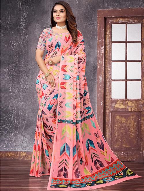 pink printed saree - 19506255 - Very Small Image - 1