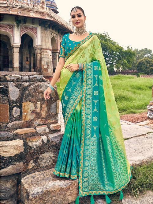 green embroidered banarasi saree with blouse - 19506270 - Very Small Image - 1