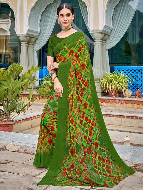 green digital print saree with blouse - 19506299 - Very Small Image - 1