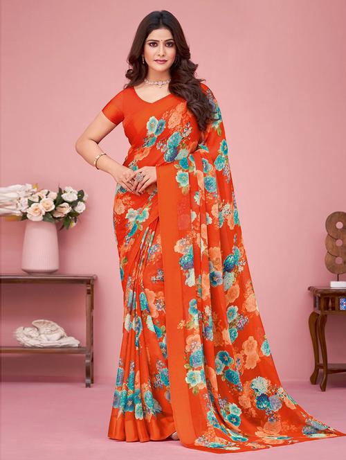 red digital print saree with blouse - 19506328 - Very Small Image - 1