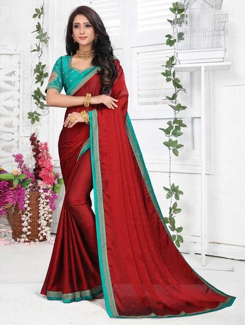red embroidered saree with blouse - 19506353 - Very Small Image - 1