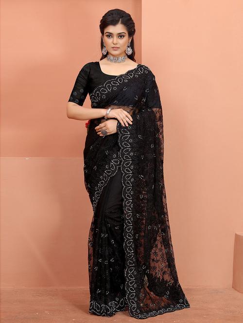 black embroidered saree - 19506361 - Very Small Image - 1