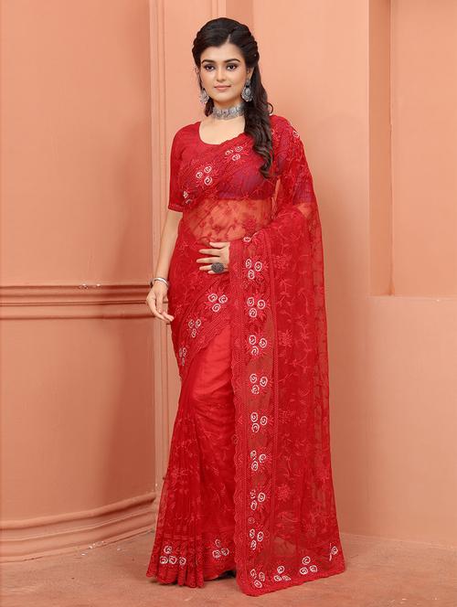 floral embroidered saree - 19506365 - Very Small Image - 1