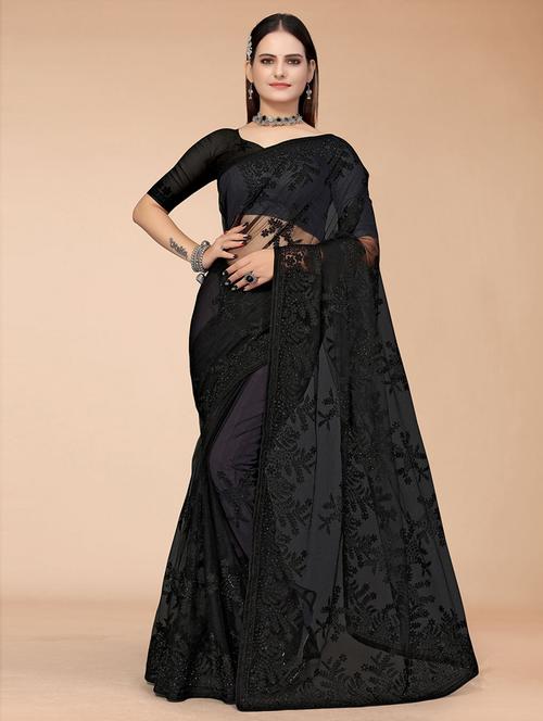 black embroidered saree with blouse - 19506388 - Very Small Image - 1