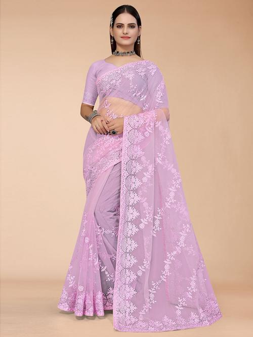 purple embroidered saree with blouse - 19506390 - Very Small Image - 1