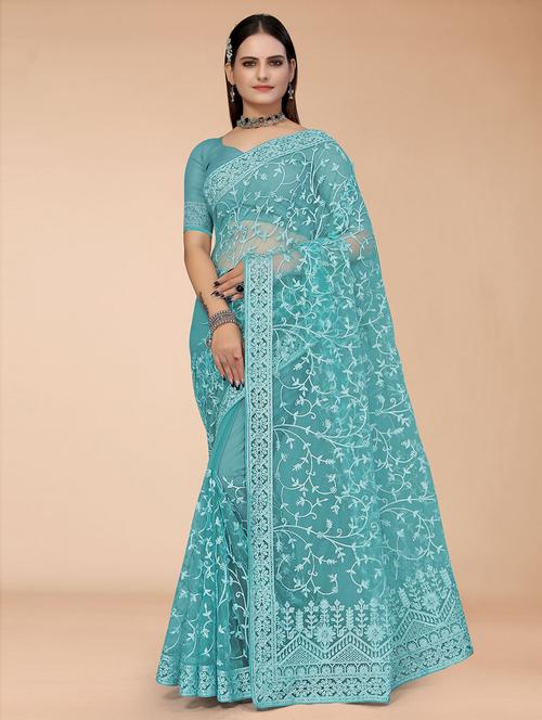 blue embroidered saree - 19506393 - Very Small Image - 1