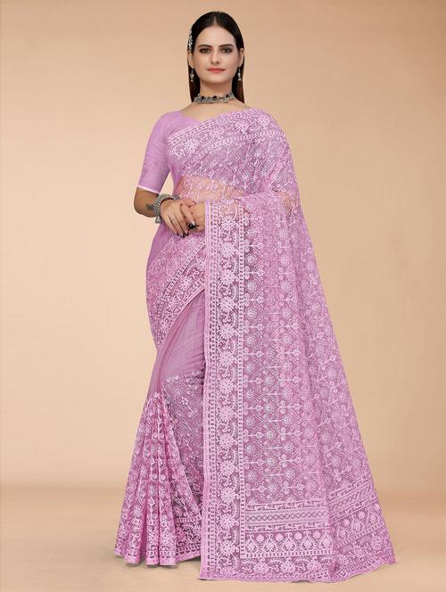 purple embroidered saree - 19506399 - Very Small Image - 1
