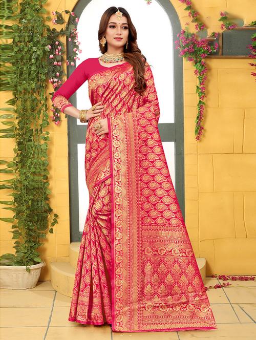 pink silk saree - 19506401 - Very Small Image - 1