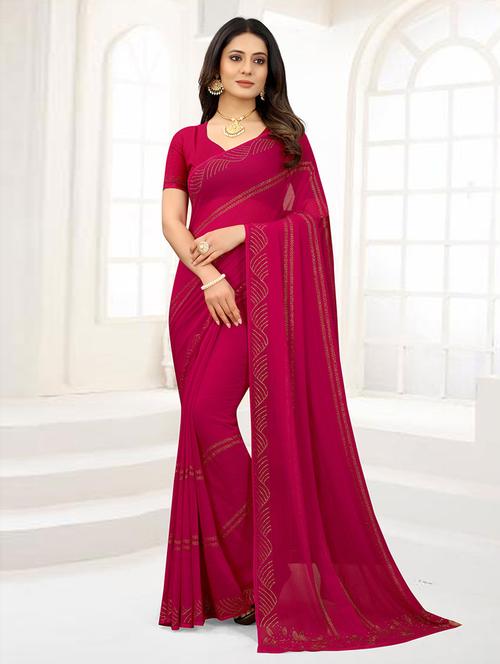 pink faux chiffon saree with blouse - 19506409 - Very Small Image - 1