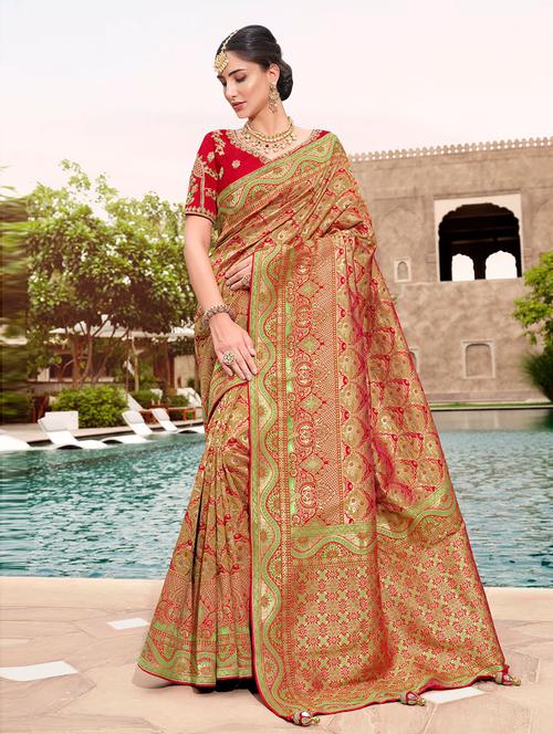 self design banarasi saree with blouse - 19506439 - Very Small Image - 1