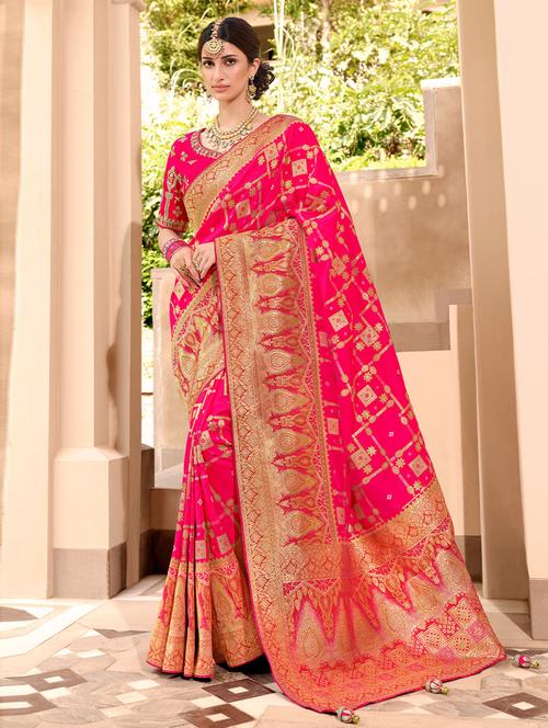 pink silk woven saree with blouse - 19506447 - Very Small Image - 1