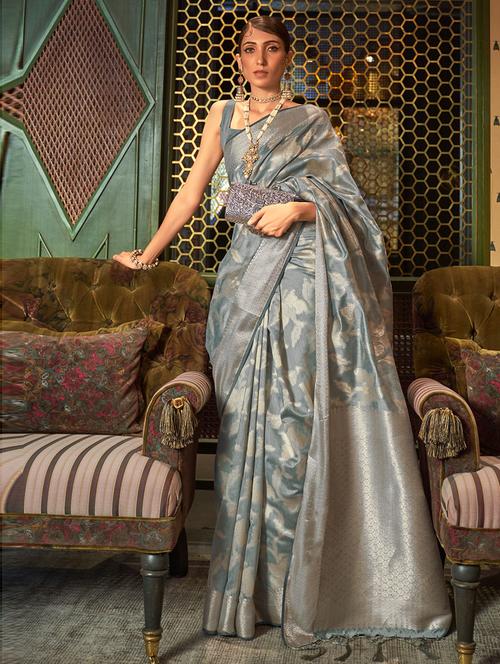 grey silk woven saree with blouse - 19506467 - Very Small Image - 1