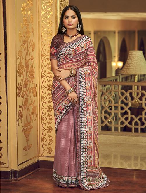 purple georgette woven printed saree with blouse - 19506481 - Very Small Image - 1
