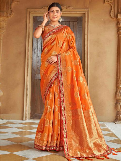 orange satin woven saree with blouse - 19506483 - Very Small Image - 1