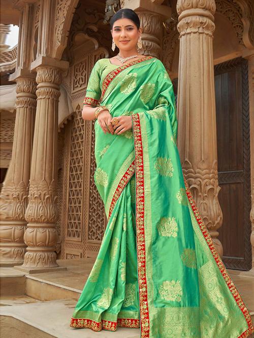 green satin woven saree with blouse - 19506492 - Very Small Image - 1