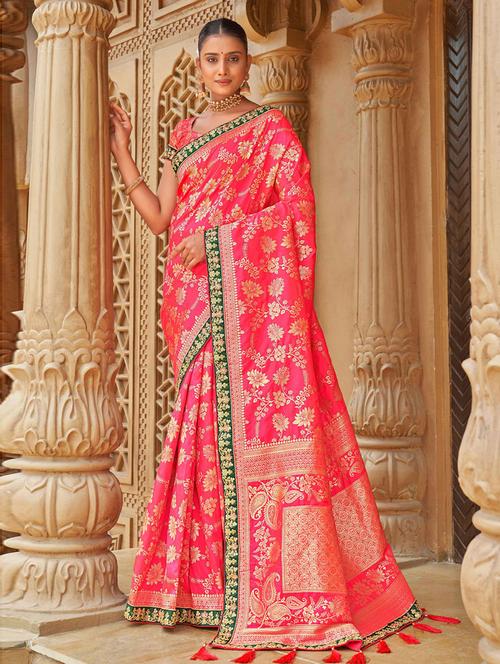 pink satin woven saree with blouse - 19506494 - Very Small Image - 1