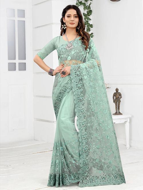 blue woven net saree with blouse - 19506510 - Very Small Image - 1