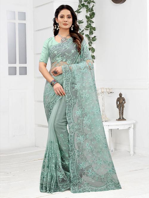 blue woven net saree with blouse - 19506516 - Very Small Image - 1