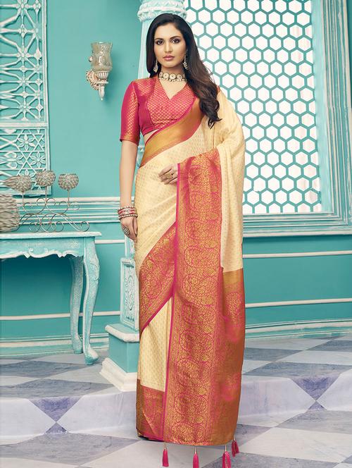 cream silk woven saree - 19506539 - Very Small Image - 1