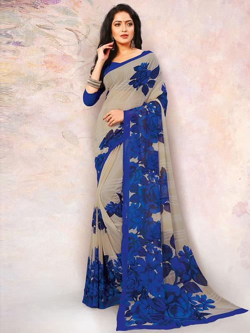 beige georgette printed saree with blouse - 19506558 - Very Small Image - 1