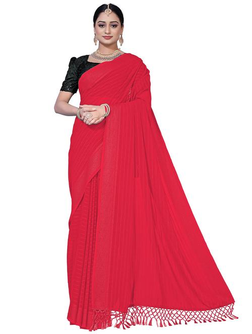 red georgette woven striped saree with blouse - 19506573 - Very Small Image - 1