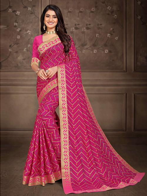 pink silk woven printed saree with blouse - 19506584 - Very Small Image - 1