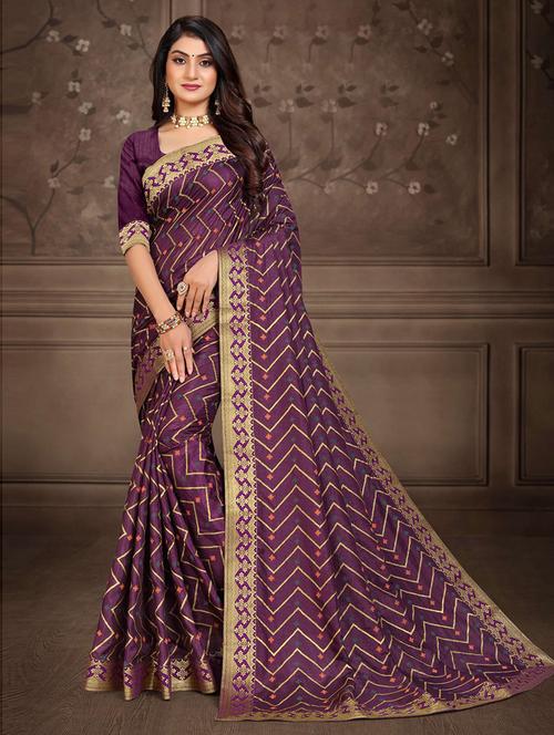 purple silk woven printed saree - 19506585 - Very Small Image - 1