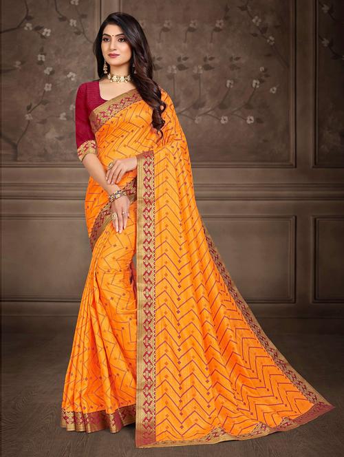 yellow silk woven printed saree with blouse - 19506586 - Very Small Image - 1